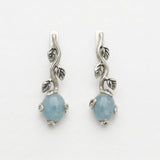 Genuine Aquamarine Earrings - Blue Drop Earrings - Silver Leaf Earrings