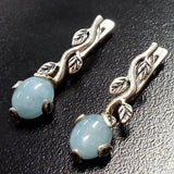 Genuine Aquamarine Earrings - Blue Drop Earrings - Silver Leaf Earrings