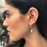 Genuine Aquamarine Earrings - Blue Drop Earrings - Silver Leaf Earrings