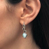 Genuine Aquamarine Earrings - Blue Drop Earrings - Silver Leaf Earrings