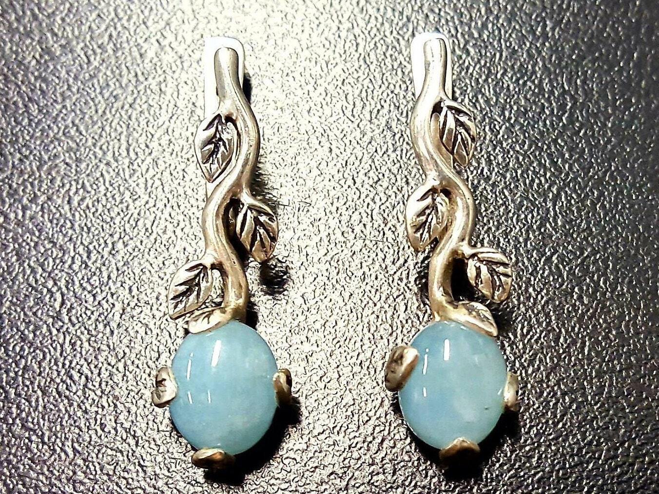 Aquamarine Earrings, Natural Aquamarine, March Birthstone, Leaf Earrings, Blue Earrings, Dainty Earrings, Blue Earrings, Aqua Earrings