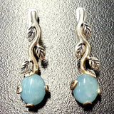 Genuine Aquamarine Earrings - Blue Drop Earrings - Silver Leaf Earrings