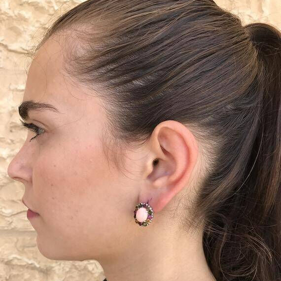 Vintage Earrings, Opal Earrings, Natural Opal, October Birthstone, Victorian Earrings, Large Oval Studs, White Earrings, 925 Silver Earrings