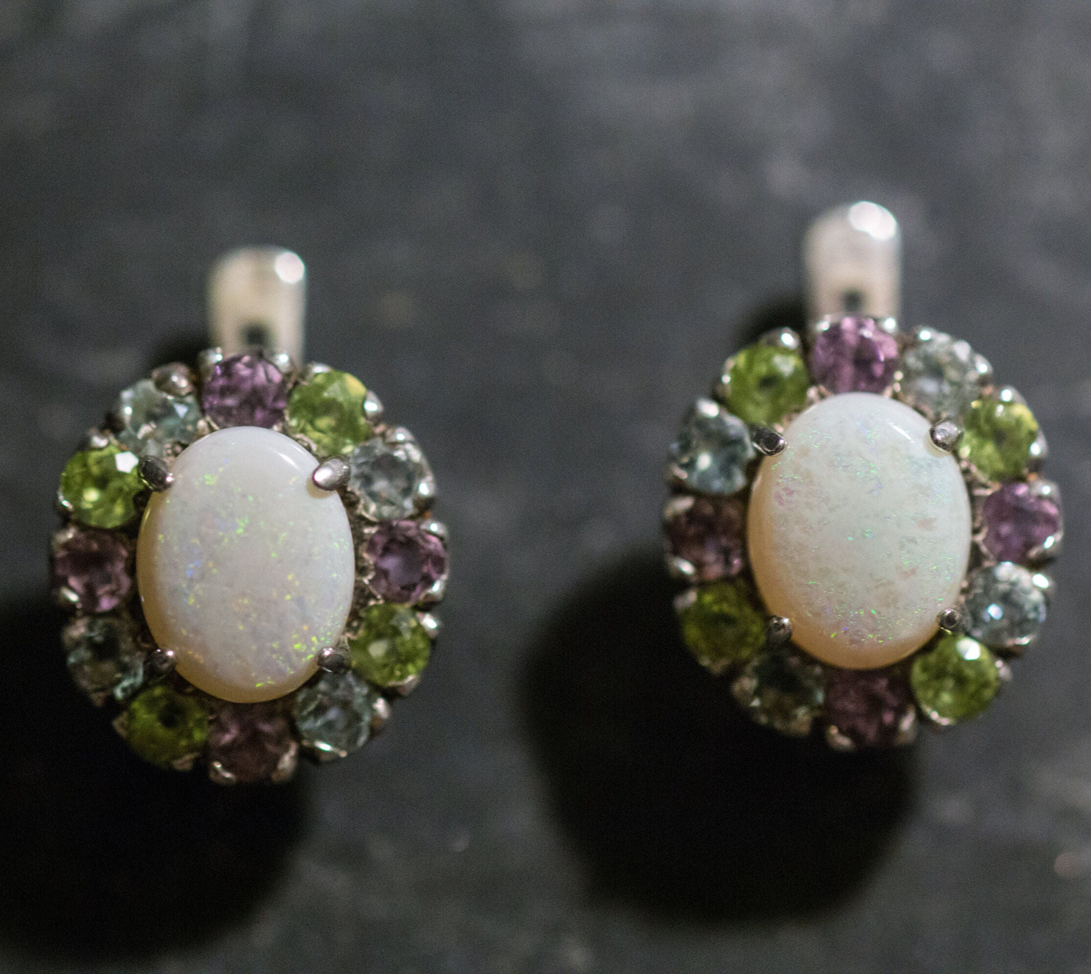 Vintage Earrings, Opal Earrings, Natural Opal, October Birthstone, Victorian Earrings, Large Oval Studs, White Earrings, 925 Silver Earrings