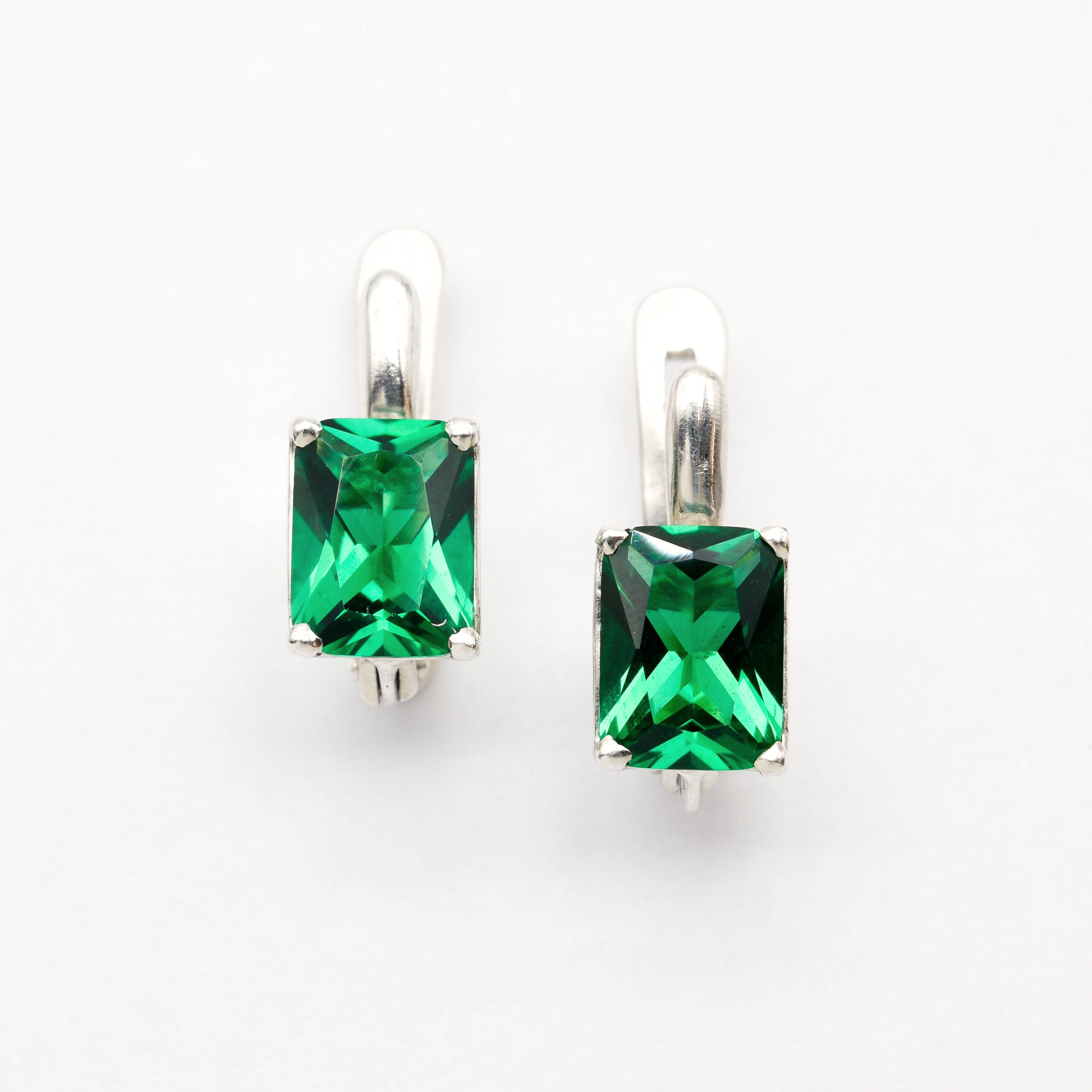 Created Emerald Earrings made in 925 Sterling Silver with Emerald Created Green Emerald in Prong setting, May Birthstone gift idea, symbolizes, ideal for everyday wear and perfect for birthday gifting and special occasions.