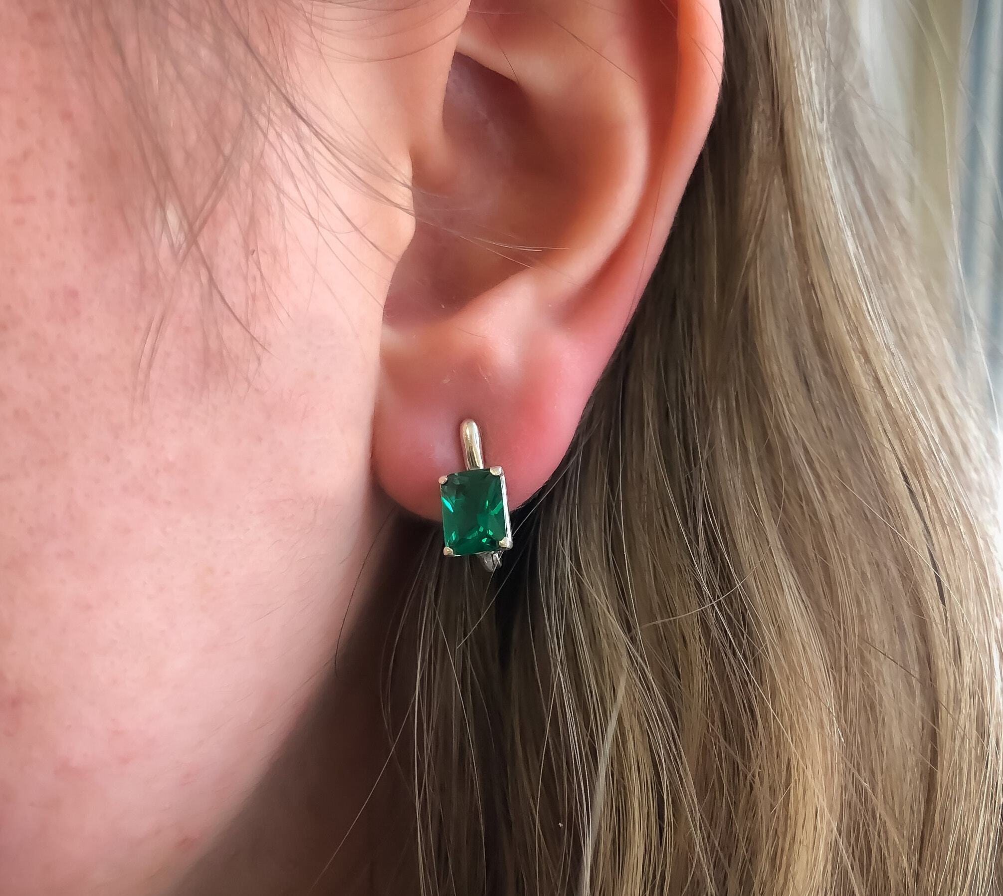 Elegant Created Emerald Earrings, crafted in 925 Sterling Silver with prong-set emeralds, ideal for special occasions and birthdays.