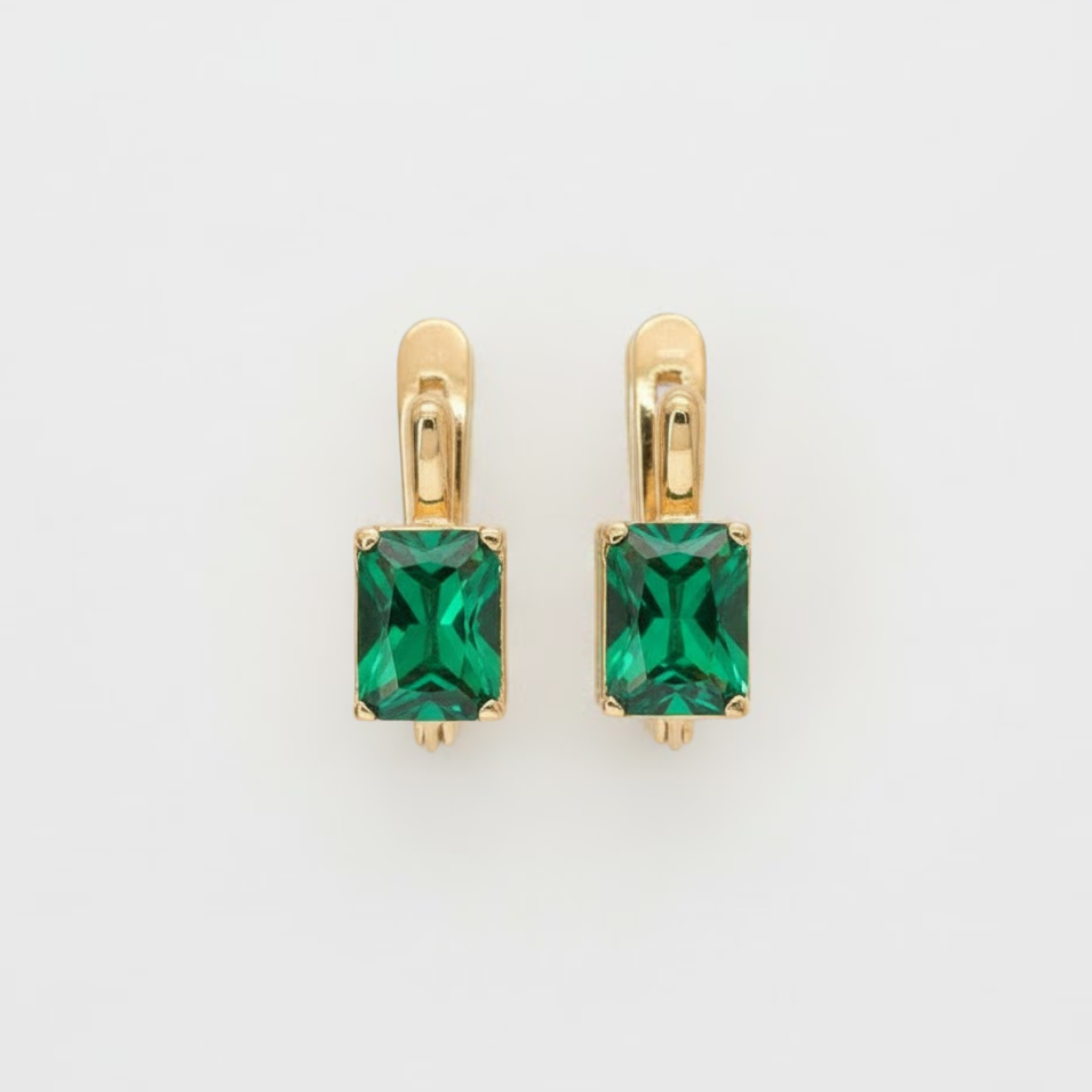 Elegant Created Emerald Earrings in 18k Gold Vermeil, a stunning May birthstone accessory for any occasion.