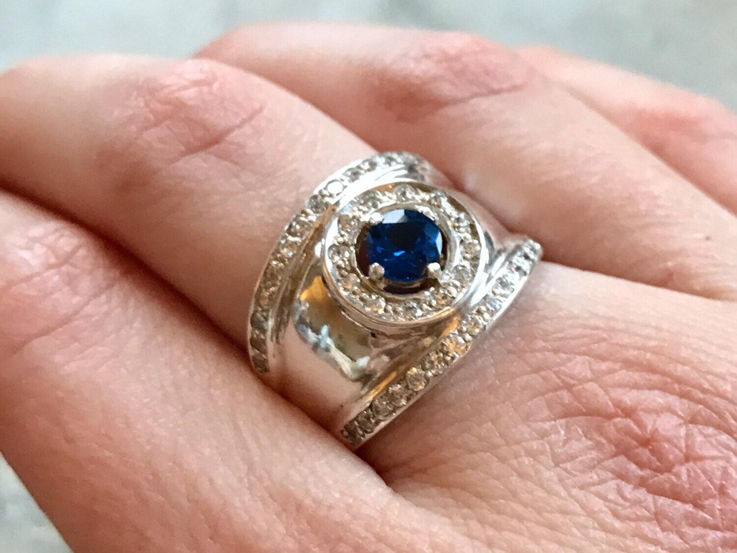 925 Sterling Silver Sapphire Ring featuring a Round Created Blue Sapphire, perfect for birthdays and everyday elegance.