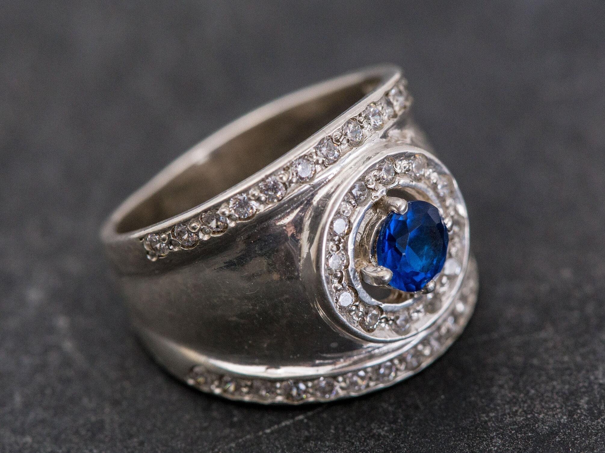 Created Sapphire Ring made in 925 Sterling Silver with Round Created Blue Sapphire in Prong setting, September Birthstone gift idea, symbolizes sincerity, truth, and faithfulness, ideal for everyday wear and perfect for birthday gifting and special occasions.