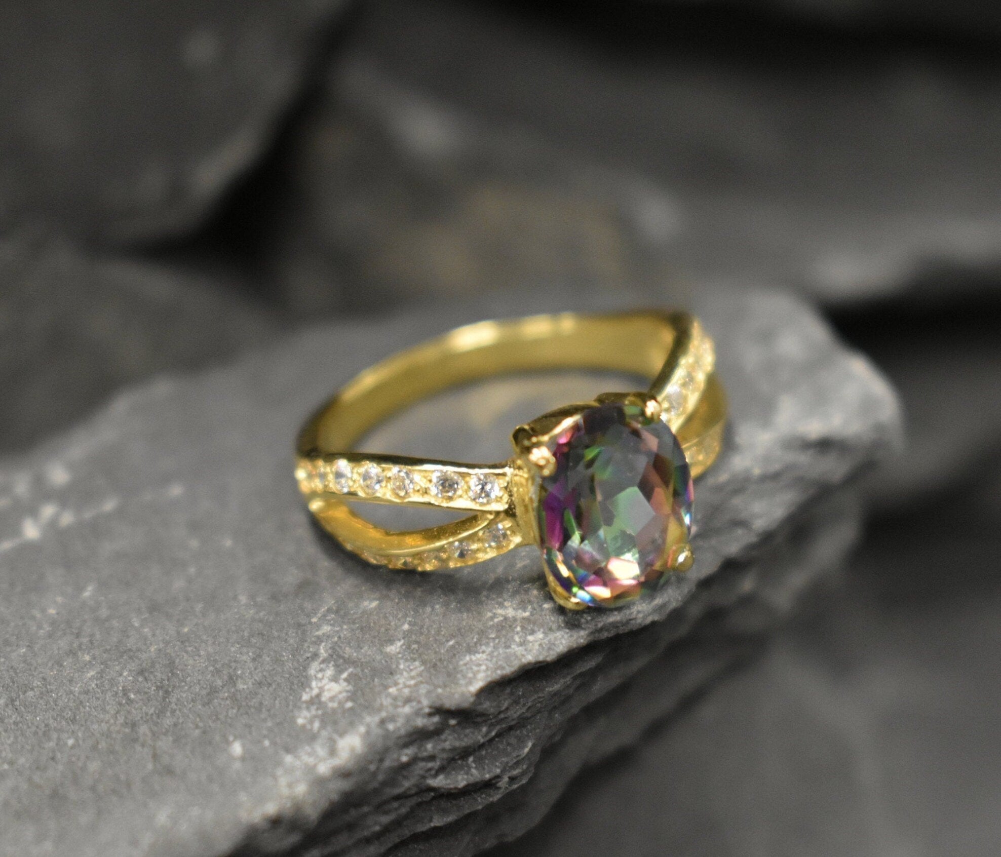 Mystic Topaz Ring, Vintage Ring, Natural Topaz, Topaz Engagement Ring, Mystic Topaz, December Birthstone, Antique Ring, Sterling Silver Ring(1)