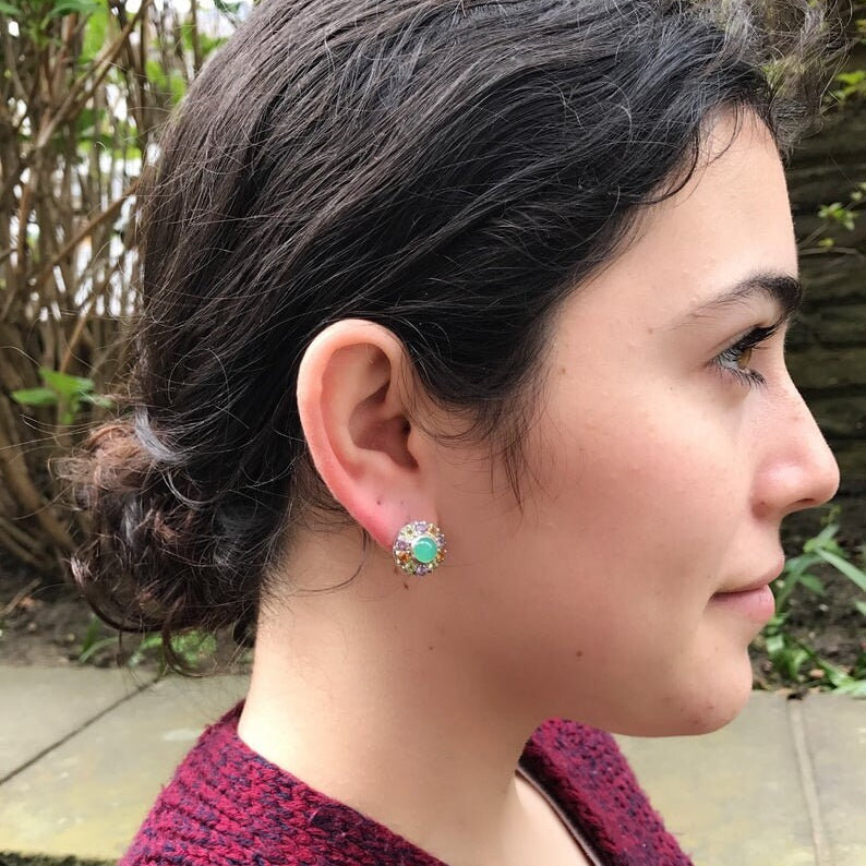 Chrysoprase Earrings, Natural Chrysoprase, Victorian Earrings, May Birthstone, Citrine Earrings, Flower Earrings, 925 Silver Earrings, Gift