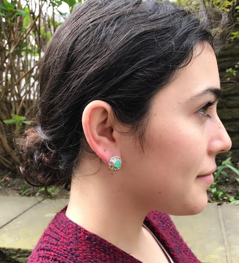 Chrysoprase Earrings, Natural Chrysoprase, Victorian Earrings, May Birthstone, Citrine Earrings, Flower Earrings, 925 Silver Earrings, Gift