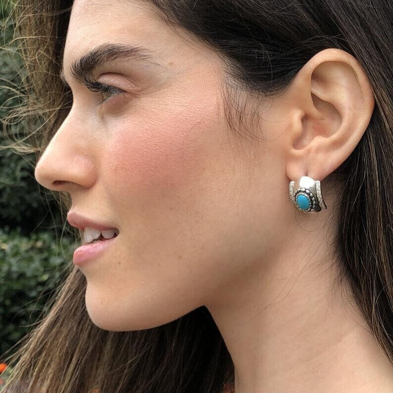 Fire Opal Earrings, Natural Australian Opal, Vintage Earrings, October Birthstone, Statement Studs, Chunky Earrings, Solid Silver Earrings