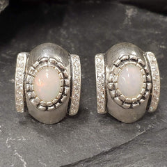 Fire Opal Earrings, Natural Australian Opal, Vintage Earrings, October Birthstone, Statement Studs, Chunky Earrings, Solid Silver Earrings