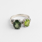Green Diamond Ring - Green Peridot Ring - Vintage Two Stone Ring