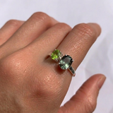 Green Diamond Ring - Green Peridot Ring - Vintage Two Stone Ring