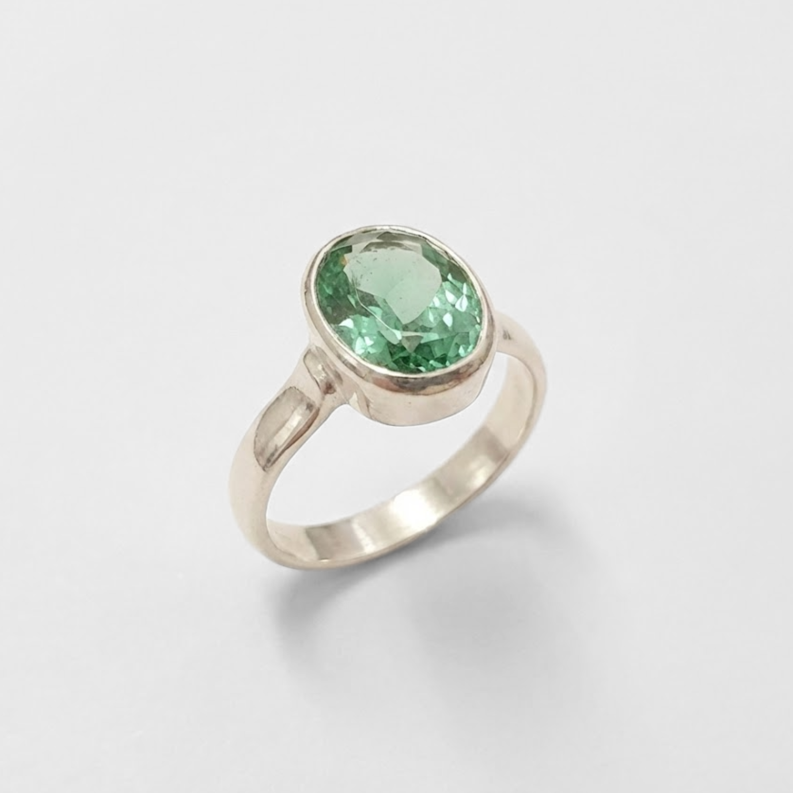 Created Emerald Ring made in 925 Sterling Silver with Created Mint Emerald in Bezel setting, May Birthstone gift idea, symbolizes, ideal for everyday wear and perfect for birthday gifting and special occasions.