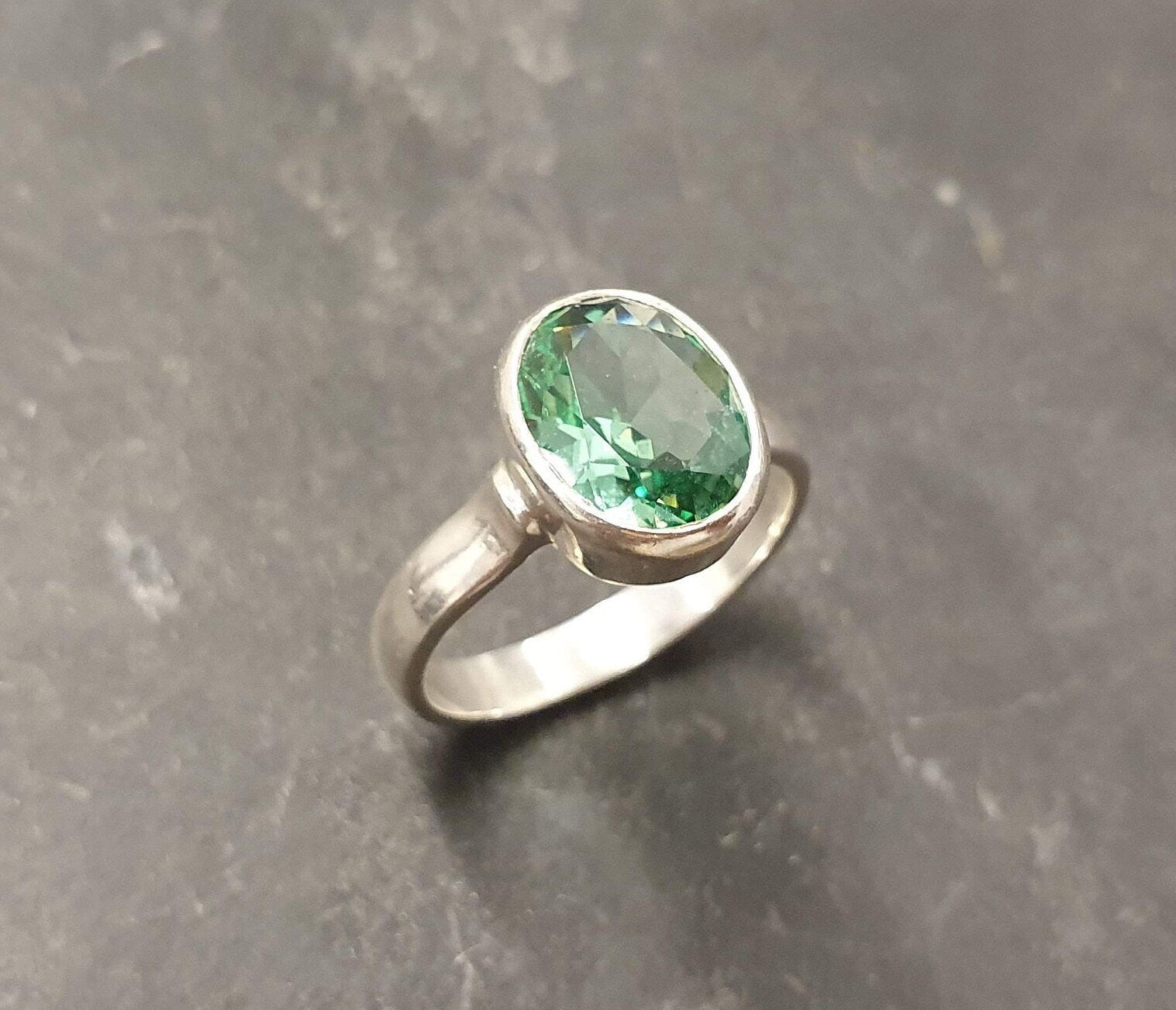Created Emerald Ring made in 925 Sterling Silver with Created Mint Emerald in Bezel setting, May Birthstone gift idea, symbolizes, ideal for everyday wear and perfect for birthday gifting and special occasions.