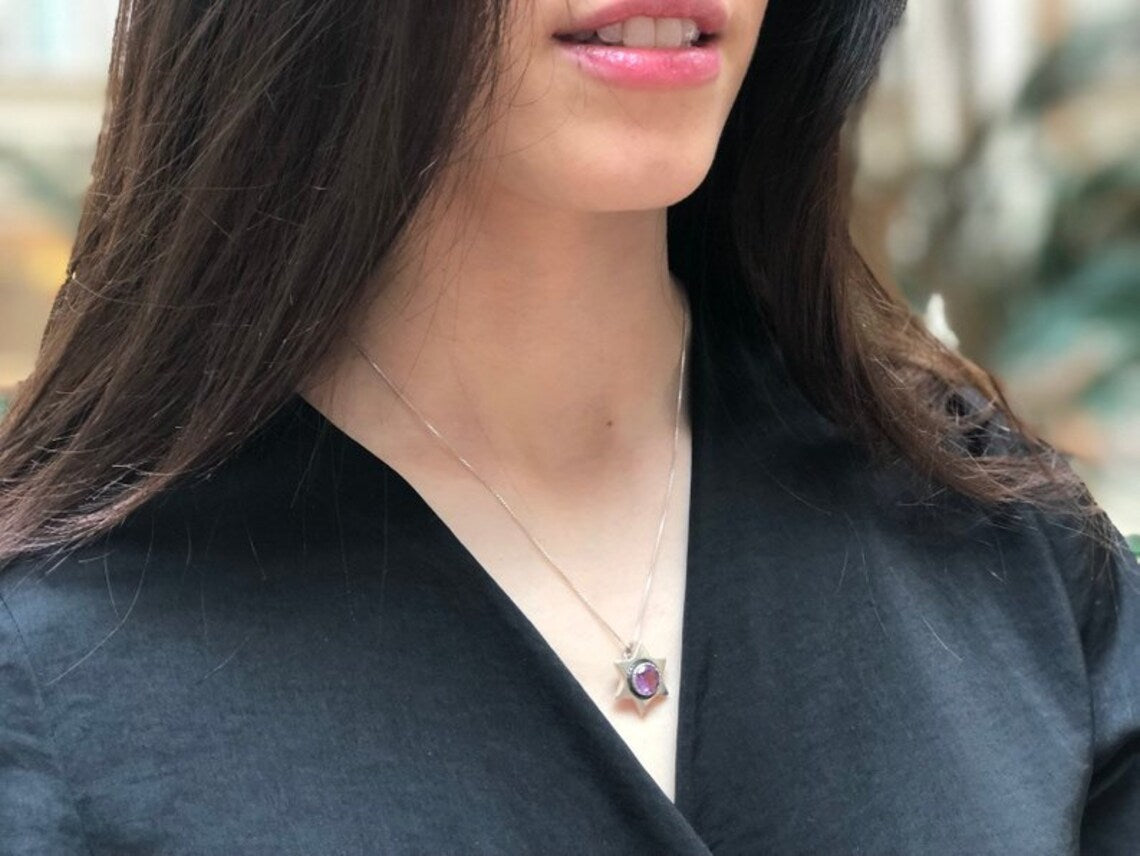 Star Pendant, Citrine Pendant, Natural Pendant, November Pendant, Star Of David, Yellow Star Pendant, Vintage Pendant, Solid Silver Pendant