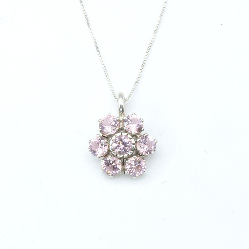 Flower Pendant, Morganite Pendant, Created Morganite, Pink Vintage Pendant, Floral Pendant, Pink Diamond Pendant, Silver Pendant, Morganite