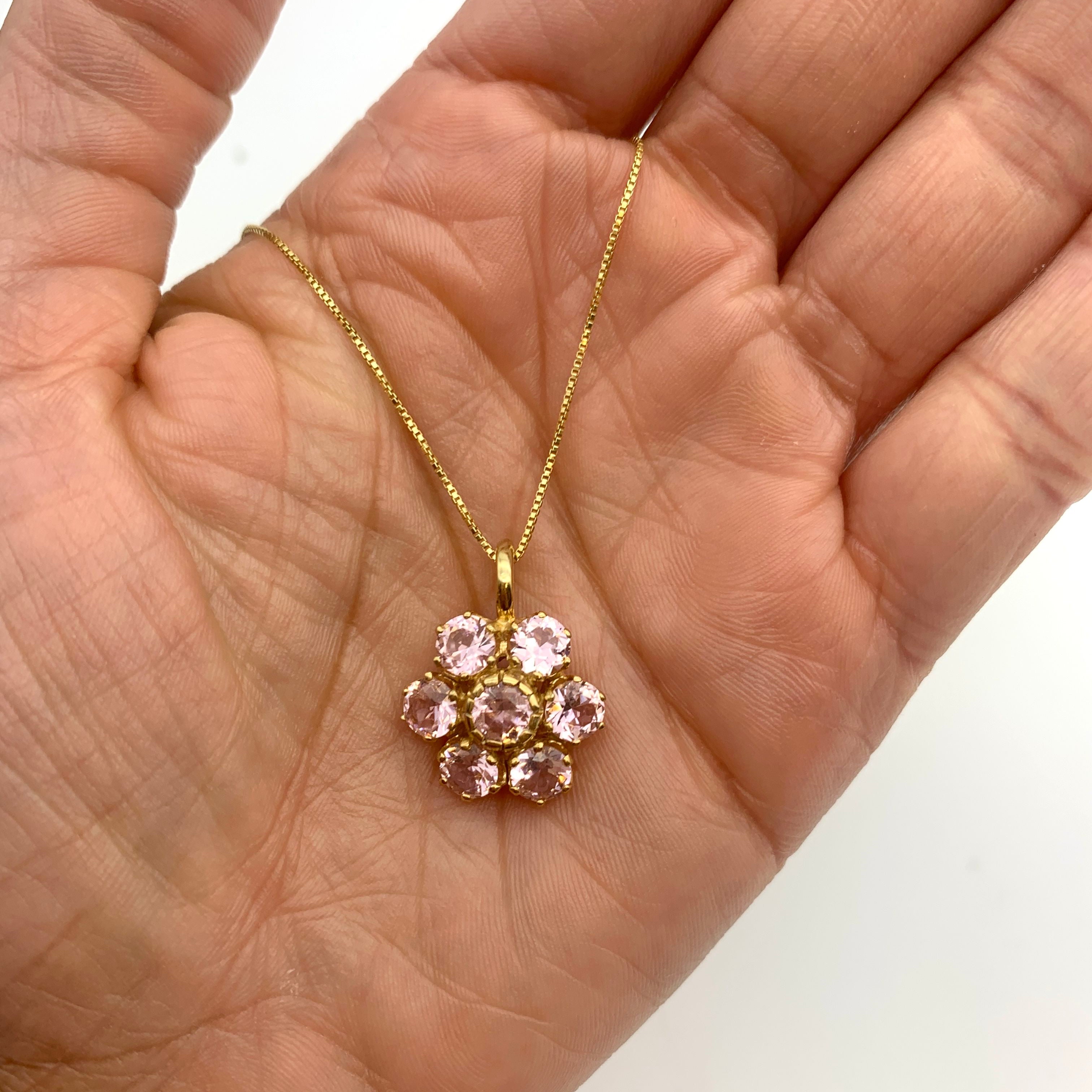 Flower Pendant, Morganite Pendant, Created Morganite, Pink Vintage Pendant, Floral Pendant, Pink Diamond Pendant, Silver Pendant, Morganite(1)