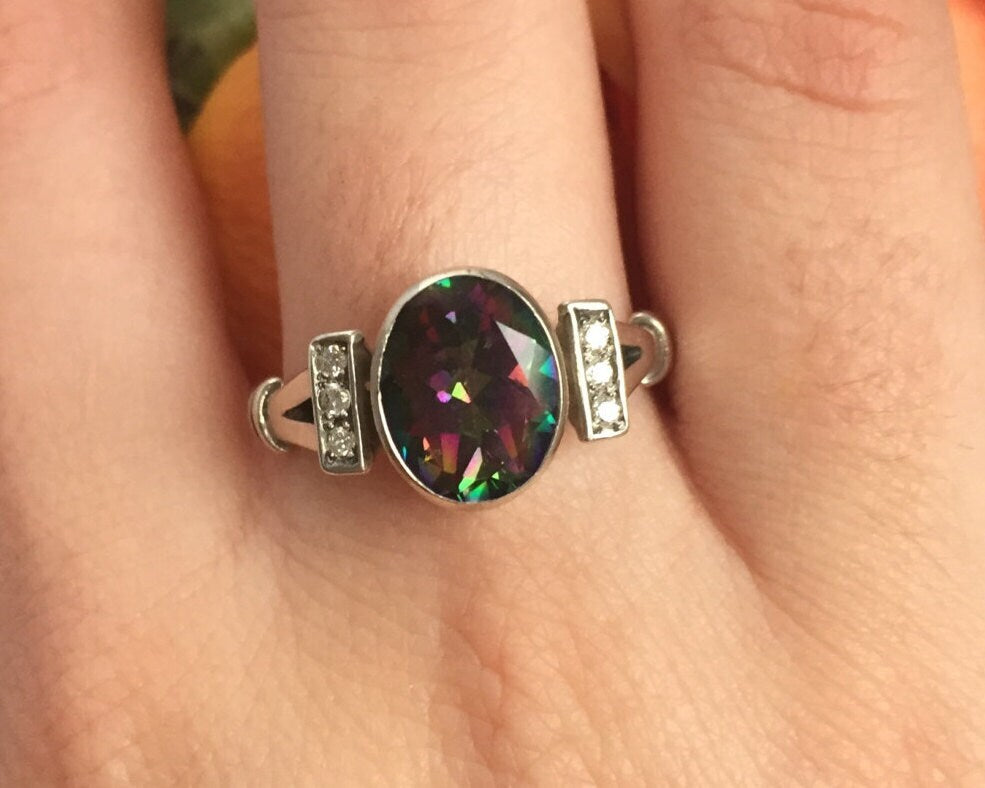 Mystic Topaz Ring, Topaz Ring, December Birthstone, Victorian Ring, Purple Diamond Ring, Vintage Ring, Purple Topaz Ring, Solid Silver Ring