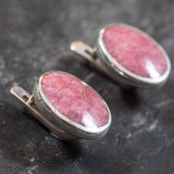 Rhodochrosite Earrings - Large Pink Earrings - Vintage Statement Earrings