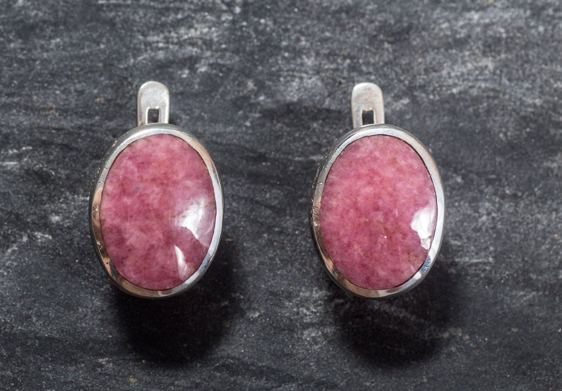 Rhodochrosite Earrings, Natural Rhodochrosite, Pink Earrings, Vintage Earrings, Pink Rhodochrosite, Silver Earrings, Rhodochrosite