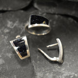 Real Sandstone Ring - Dark Blue Ring - Wide Band Ring