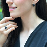 Real Sandstone Ring - Dark Blue Ring - Wide Band Ring