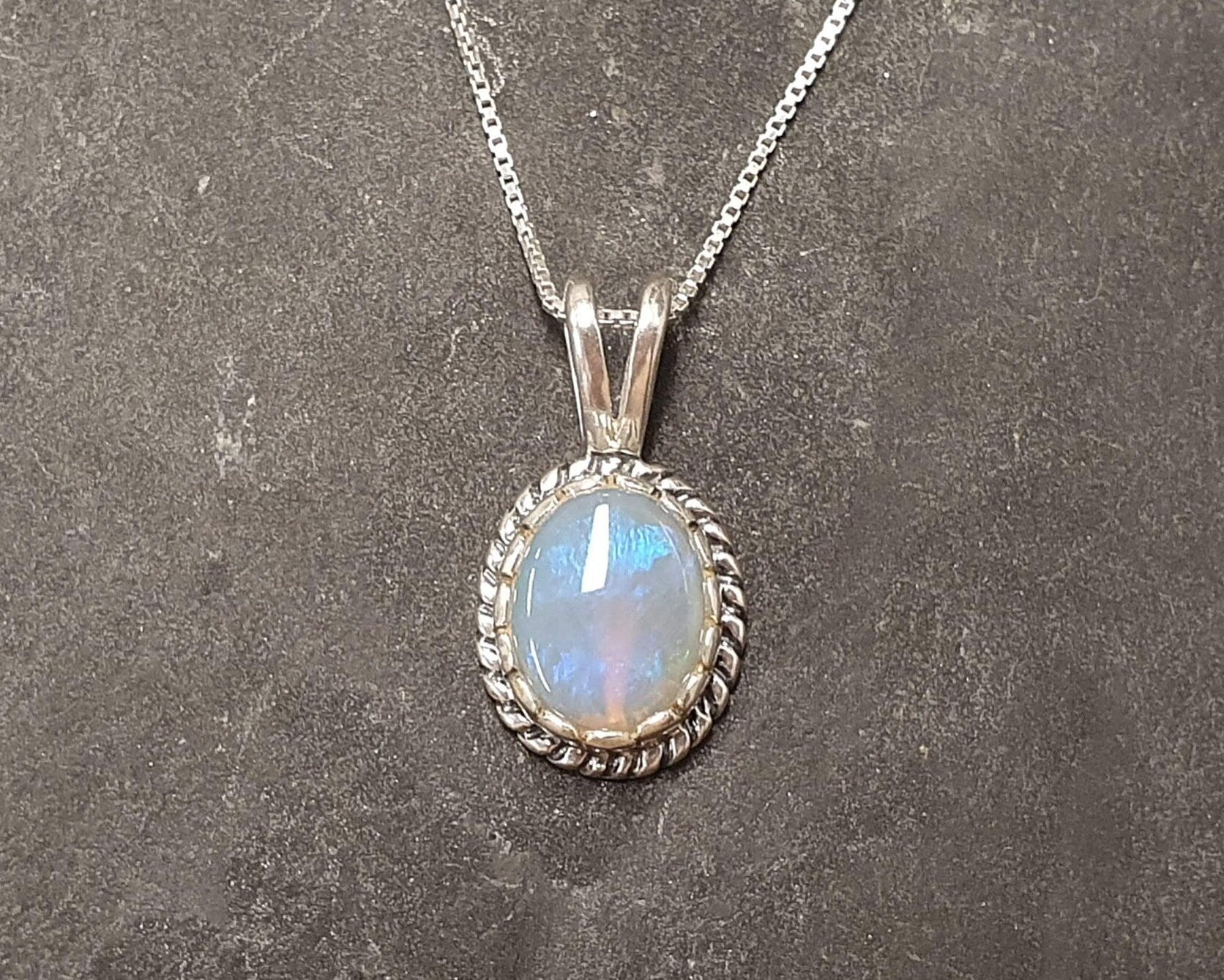 Opal Necklace, Vintage Necklace, Australian Opal, October Birthstone, Natural Blue Opal, Vintage Pendant, Antique Pendant, Fire Opal Pendant