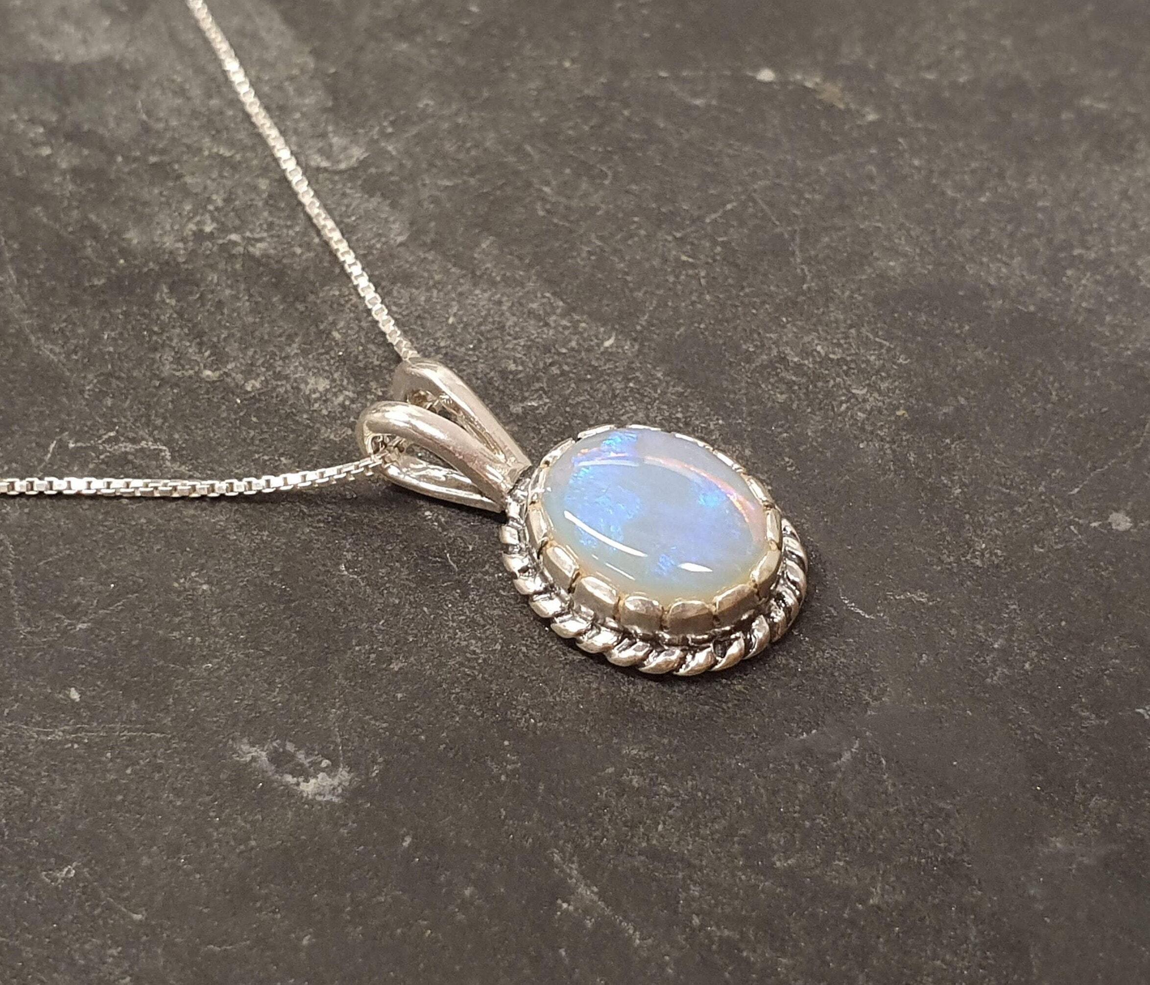 Opal Necklace, Vintage Necklace, Australian Opal, October Birthstone, Natural Blue Opal, Vintage Pendant, Antique Pendant, Fire Opal Pendant