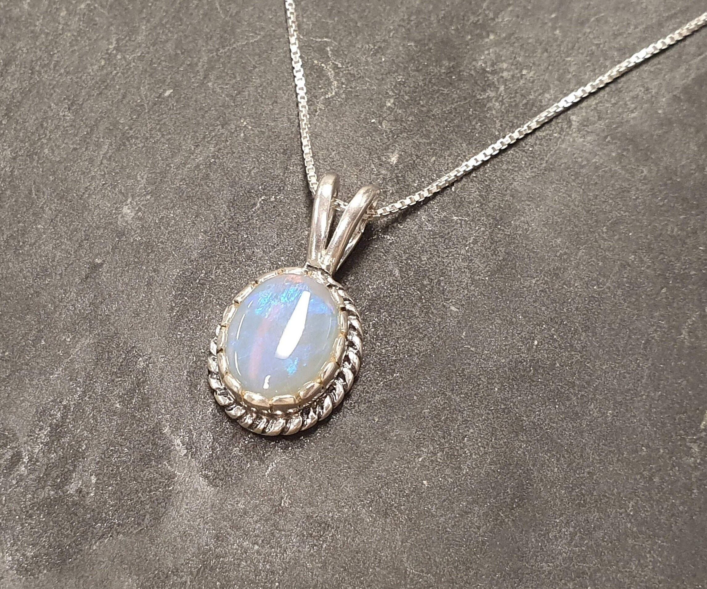 Opal Necklace, Vintage Necklace, Australian Opal, October Birthstone, Natural Blue Opal, Vintage Pendant, Antique Pendant, Fire Opal Pendant