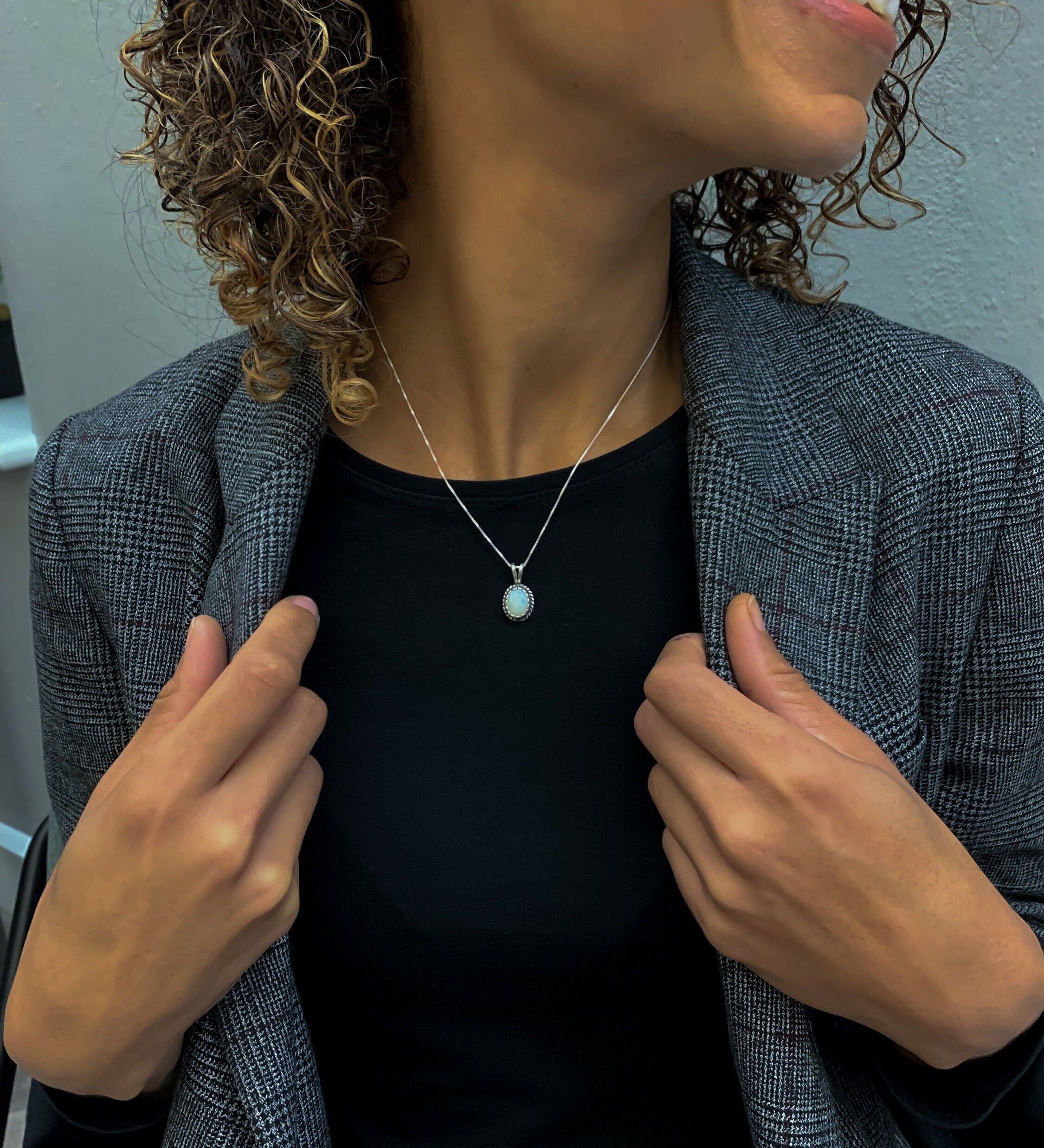 Opal Necklace, Vintage Necklace, Australian Opal, October Birthstone, Natural Blue Opal, Vintage Pendant, Antique Pendant, Fire Opal Pendant