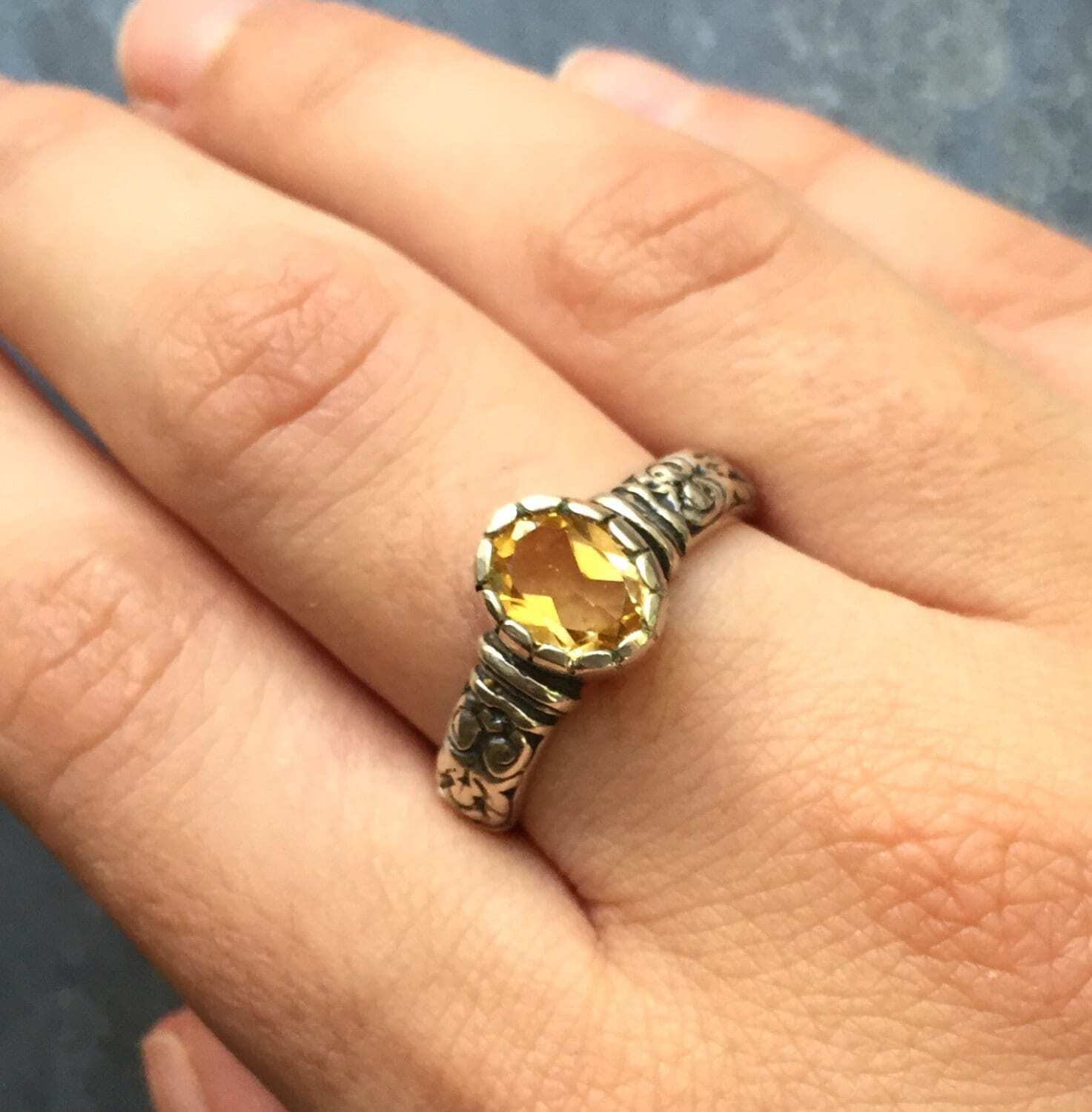 Citrine Ring, Natural Citrine, Yellow Diamond, November Birthstone, November Ring, Vintage Rings, Tribal Rings, 2 Carats, Solid Silver Ring