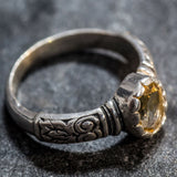Citrine Ring - Yellow Tribal Ring - Vintage Oval Ring