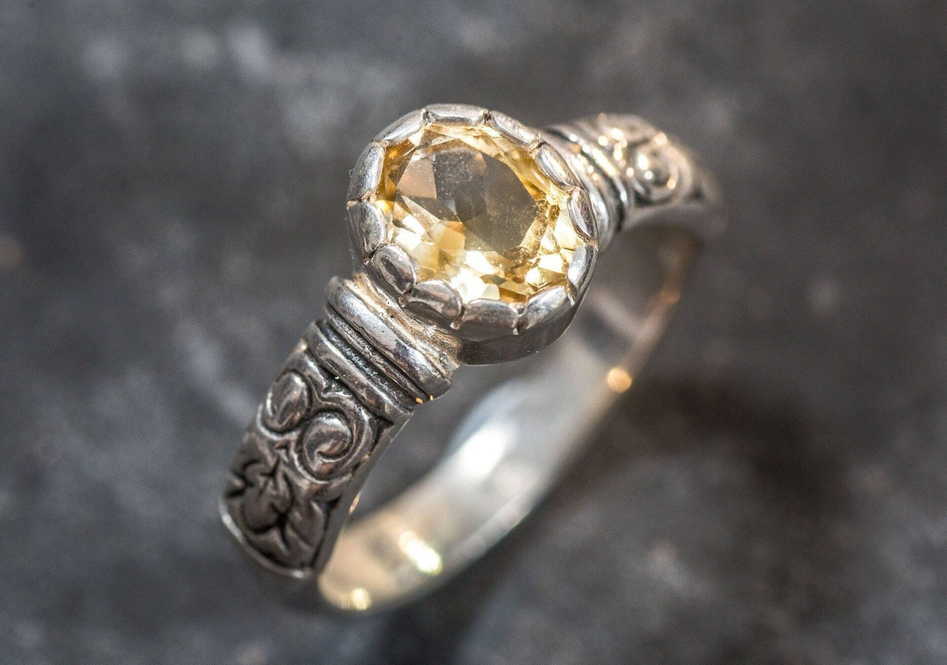 Citrine Ring, Natural Citrine, Yellow Diamond, November Birthstone, November Ring, Vintage Rings, Tribal Rings, 2 Carats, Solid Silver Ring