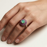 Ruby Flower Ring - Victorian Silver Ring - Chrysoprase Ring