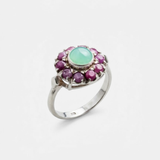 Ruby Flower Ring - Victorian Silver Ring - Chrysoprase Ring