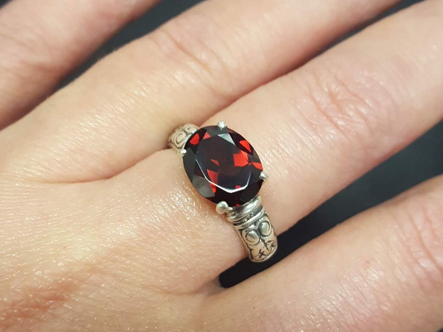 Garnet Ring, Natural Garnet Ring, January Birthstone, Tribal Ring, Red Ring, Red Garnet Ring, Solid Silver Ring, January Ring, Garnet