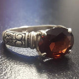 Gold Garnet Ring - Red Solitaire Ring - Vintage Garnet Ring