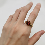 Gold Garnet Ring - Red Solitaire Ring - Vintage Garnet Ring
