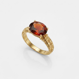 Gold Garnet Ring - Red Solitaire Ring - Vintage Garnet Ring