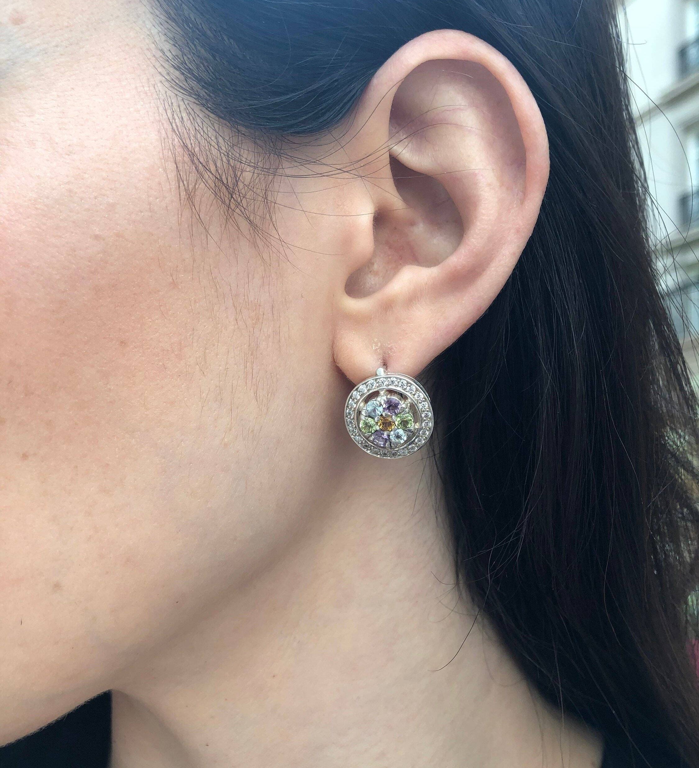 Flower Earrings, Topaz Earrings, Natural Topaz, Birthstone Earrings, Cluster Earrings, Vintage Earrings, Topaz Gem Earrings, Silver Earrings