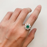 Emerald Flower Ring - Daisy Topaz Ring - Vintage Emerald Ring