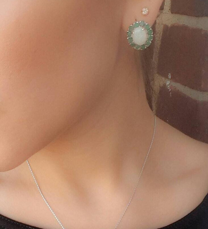 Opal Earrings, Natural Opal Earrings, Emerald Earrings, Australian Opal, Victorian Earrings, October Birthstone, 925 Silver Earrings, Opal