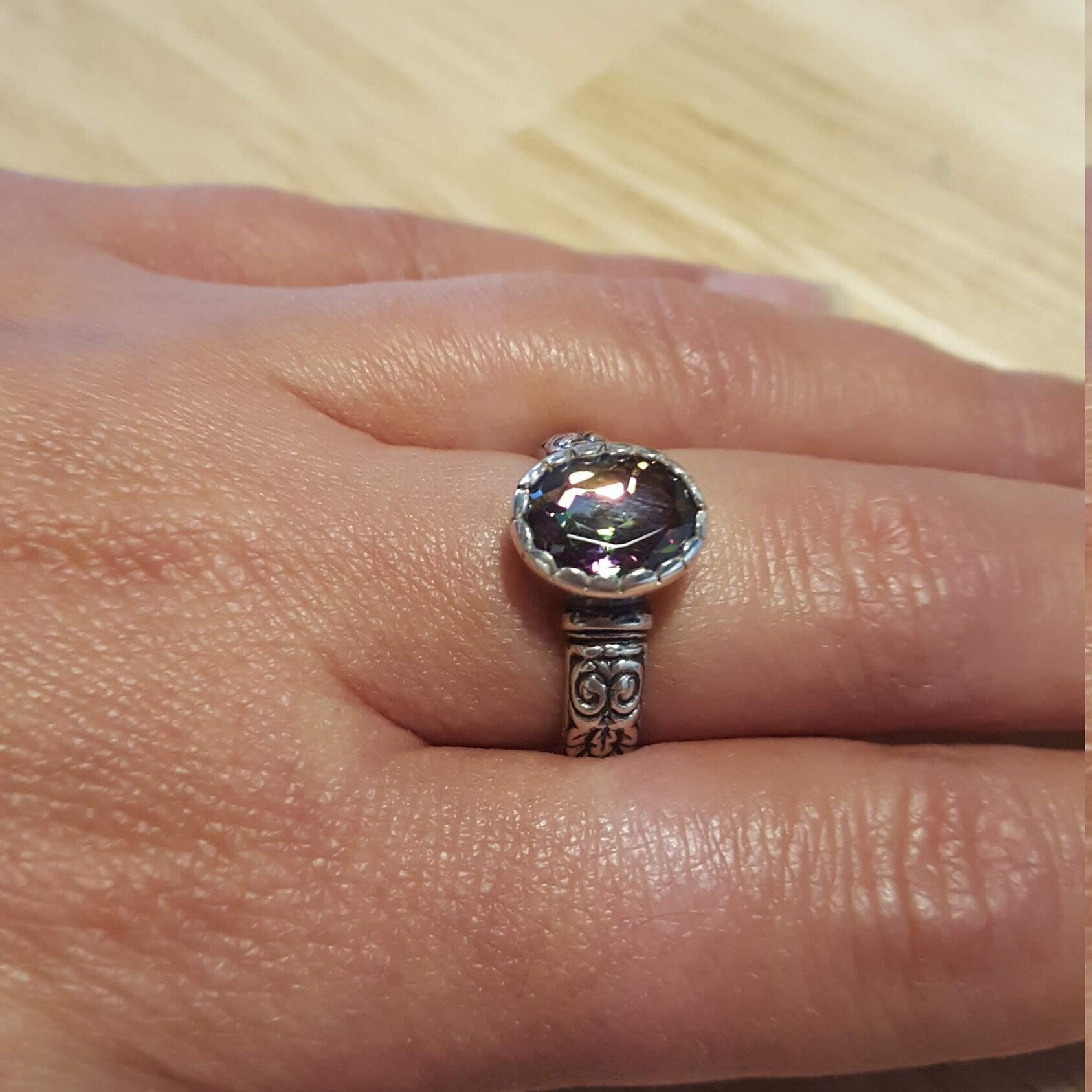 Tribal Topaz Ring, Mystic Topaz Ring, Natural Topaz, December Birthstone, Vintage Rings, Silver Ring, Purple Ring, Unique Design, Topaz