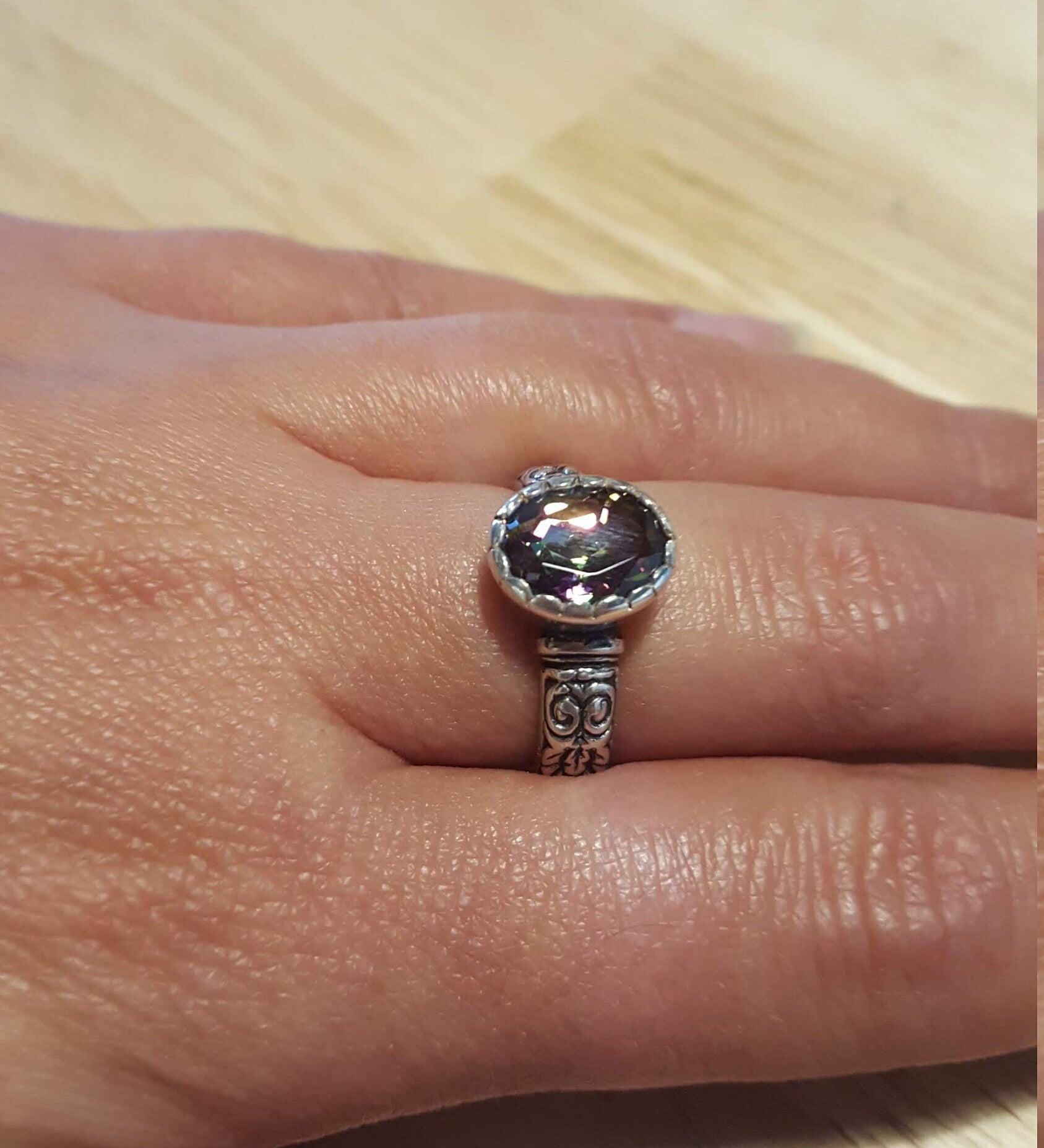 Tribal Topaz Ring, Mystic Topaz Ring, Natural Topaz, December Birthstone, Vintage Rings, Silver Ring, Purple Ring, Unique Design, Topaz