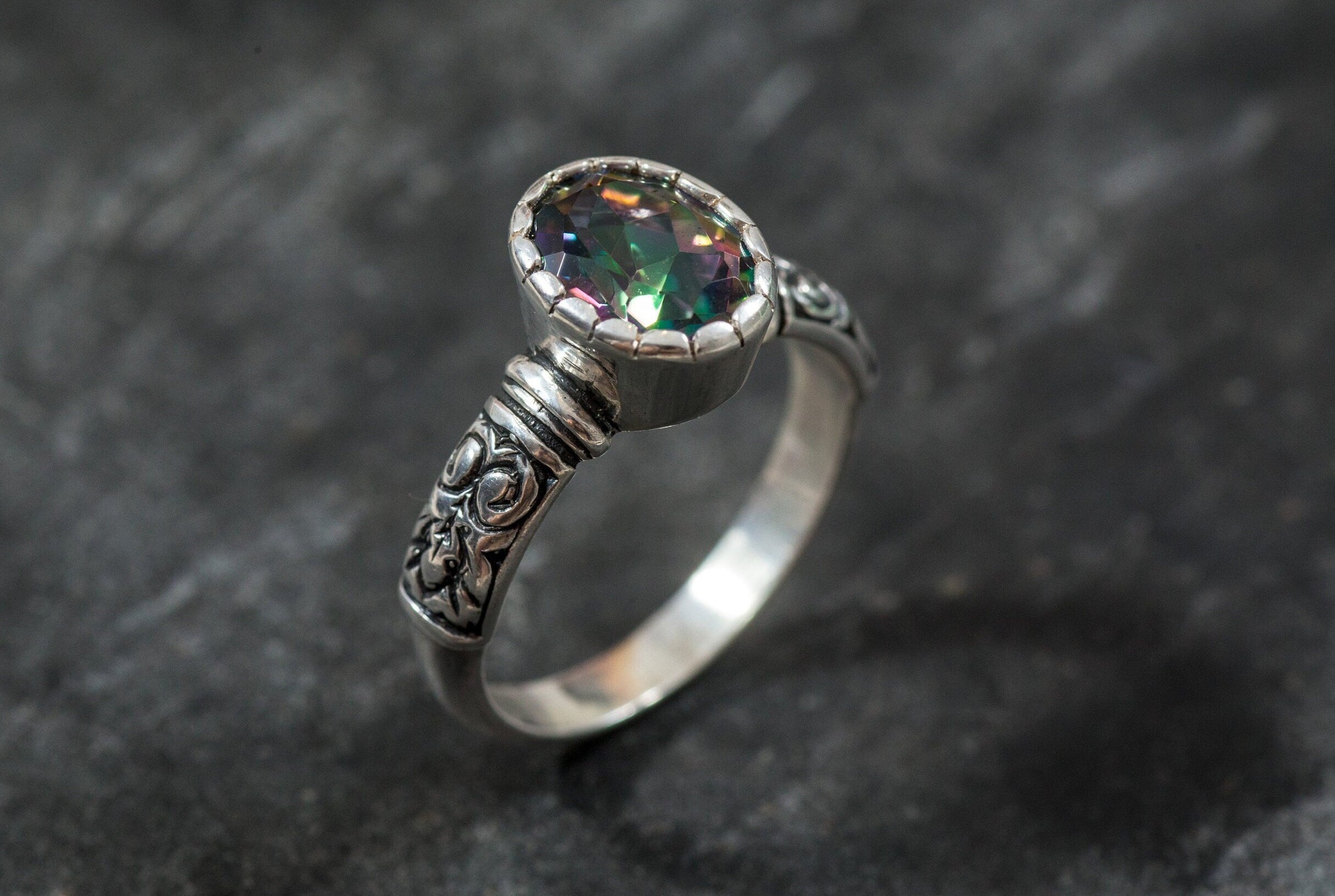 Tribal Topaz Ring, Mystic Topaz Ring, Natural Topaz, December Birthstone, Vintage Rings, Silver Ring, Purple Ring, Unique Design, Topaz