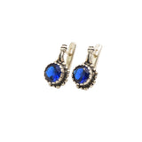 Drop Sapphire Earrings - Blue Round Earrings, Flower Sapphire Earrings